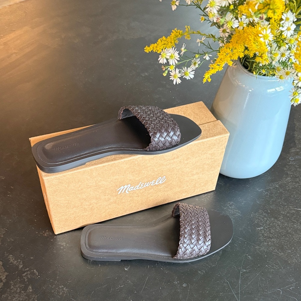 Madewell Cora Slide Sandal in Woven Brown Leather 7.5 Women’s